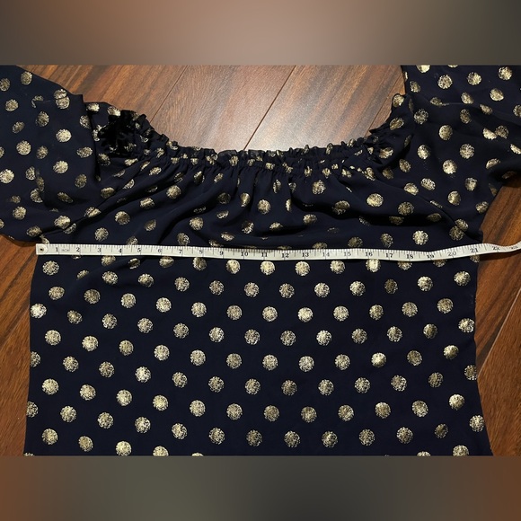 Joseph Ribkoff women’s 6 blouse, polka dot ruffle top, midnight blue and gold - Picture 7 of 11